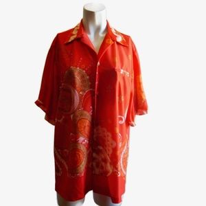 Vintage Ja-Na of Hawaii Orange Floral Print Shirt